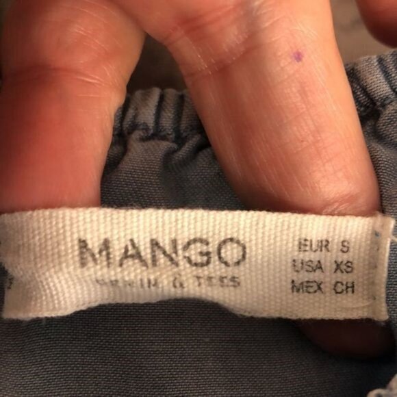 MNG Mango Blouse Off-the-shoulder Chambray Tiered Ruffle Short Sleeve Jean  XS - Picture 14 of 14